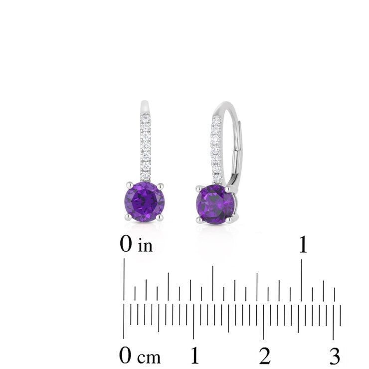 Round Cut Amethyst & 0.09ctw Diamond Earrings, 14ct White Gold