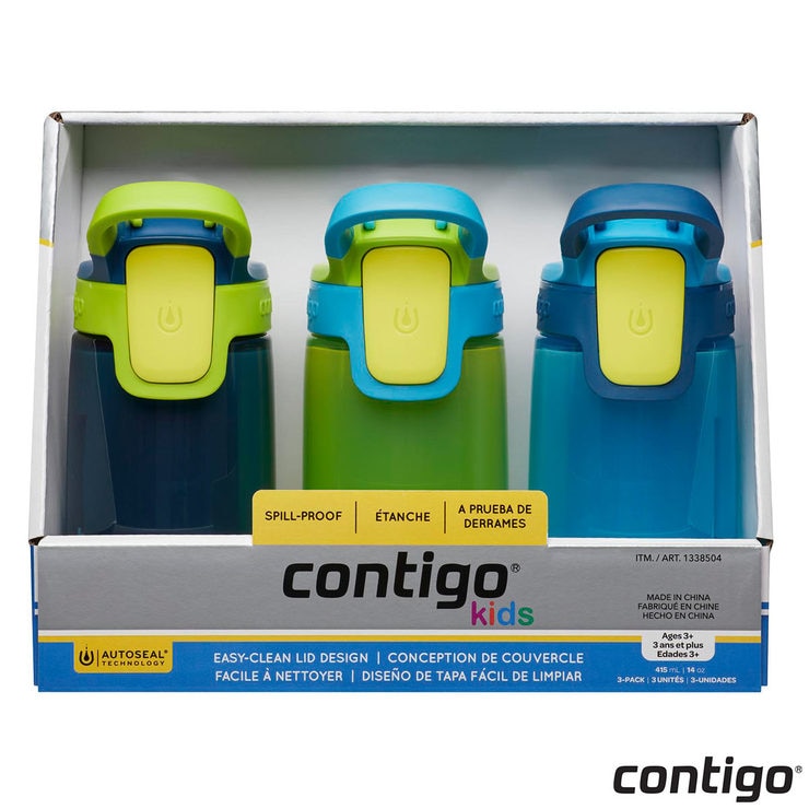Contigo Autoseal Gizmo Sip Kids 415ml Water Bottles, 3 Pack in 2