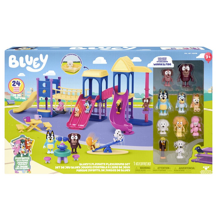 Bluey's Playdate Playground Set, 24-Piece Set with 10 figures Including exclusive Winnie and Fido (3+ Years) Bluey's Playdate Playground Set, 24-Piece Set with 10 figures Including exclusive Winnie and Fido (3+ Years)