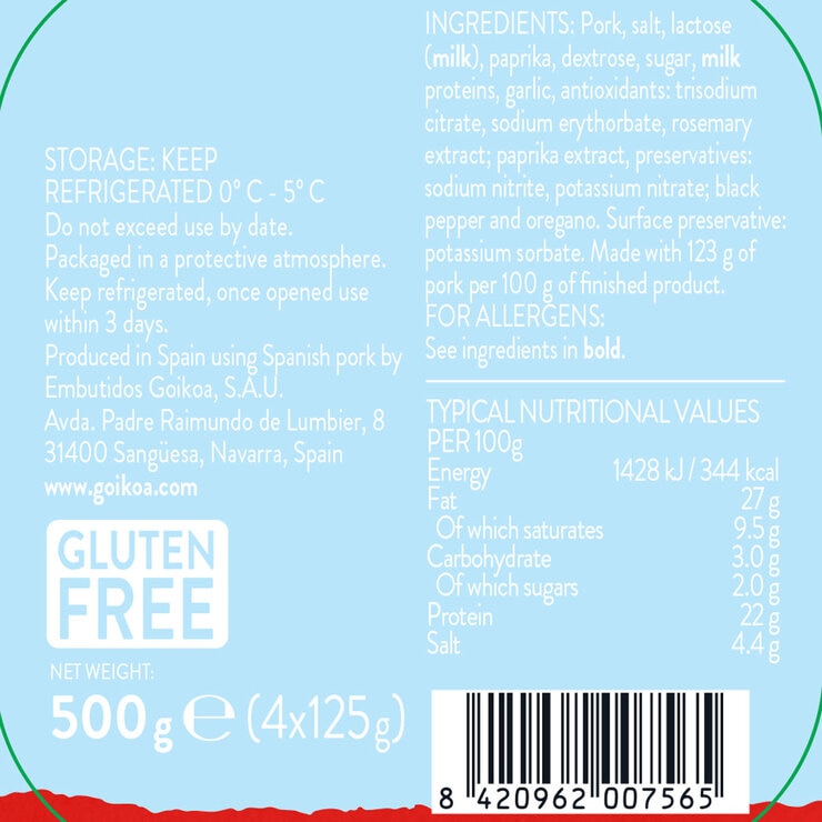 Goikoa Spanish Diced Chorizo, 4 x 125g