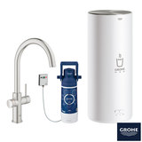GROHE RED 3-in-1 Hot Water Home Kitchen Tap, Supersteel C-Spout with 7 Litre Boiler - Model 30328DC1