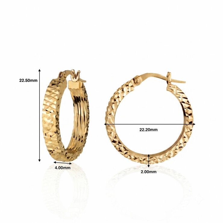 14ct Yellow Gold Textured Hoop Earrings 14ct Yellow Gold Textured Hoop Earrings