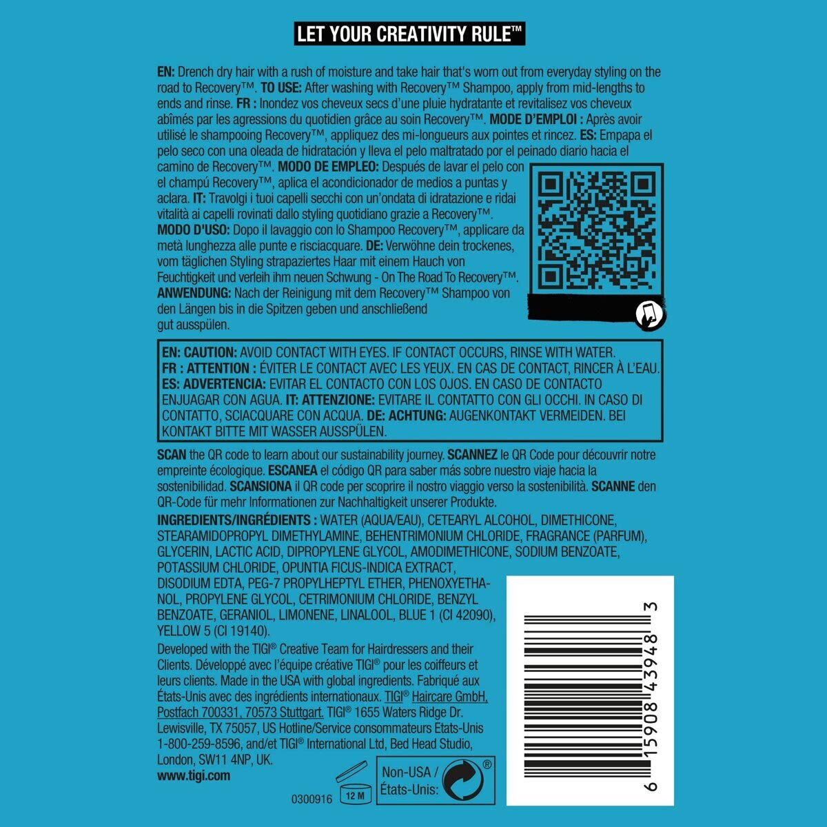 Tigi Bed Head Recovery Conditioner ingredients