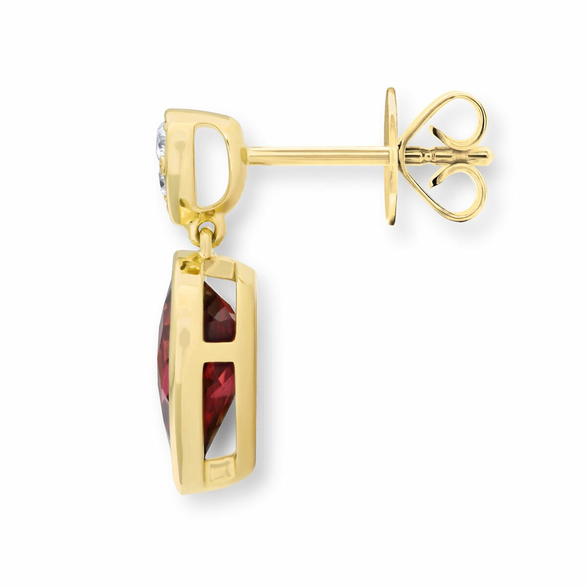 Pear Cut Garnet & 0.30ctw Diamond Earrings, 18ct Yellow Gold