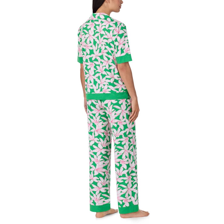 Room Service Ladies Notch Collar Pyjama Set in Green