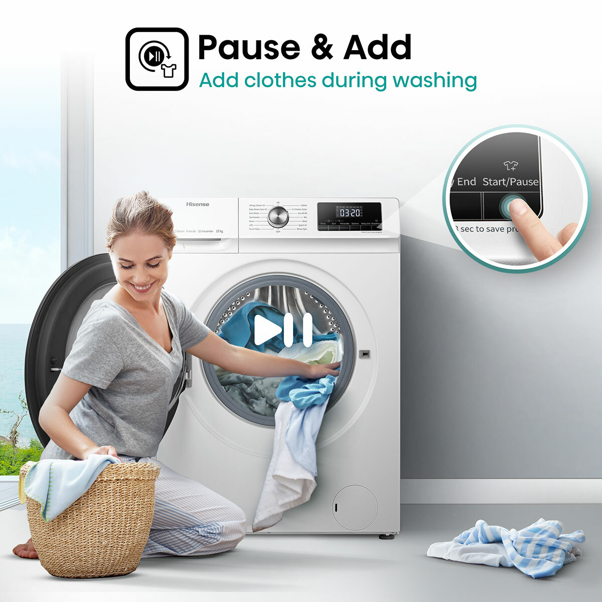 Hisense WFQA1214EVJM, 12kg 1400rpm Washing Machine , A Rated in White