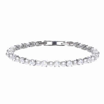 Diamonfire Sterling Silver Pearl and Zirconia Tennis Bracelet