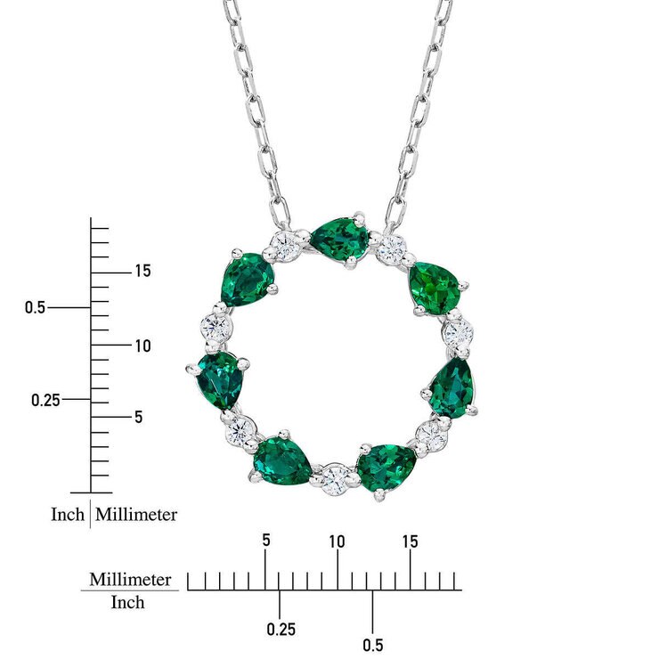 Pear Cut Lab Emerald & 0.13ctw Diamond Pendant, 14ct White Gold Pear Cut Lab Emerald & 0.13ctw Diamond Pendant, 14ct White Gold