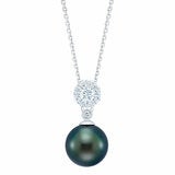 9-10mm Tahitian Pearl & 0.30ct Diamond Pendant, 14ct White Gold 9-10mm Tahitian Pearl & 0.30ct Diamond Pendant, 14ct White Gold