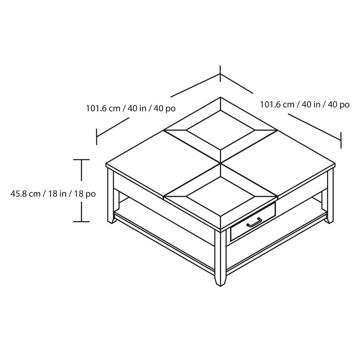 Bainbridge Home Square Lift Top Coffee Table Costco UK