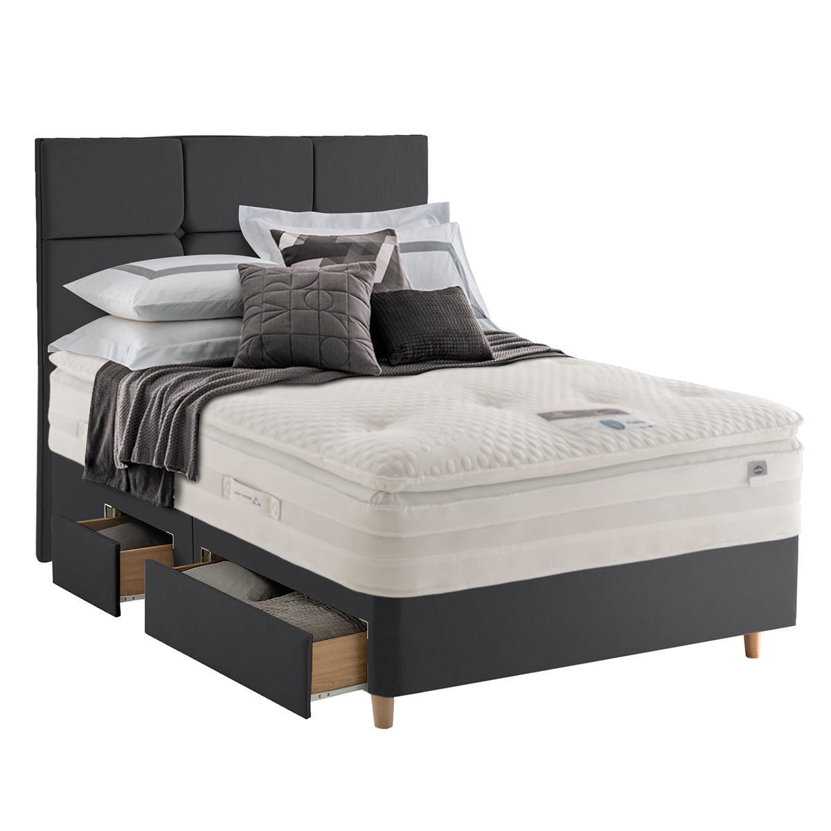 Cut out image of ebony divan and headboard with mattress (not included)