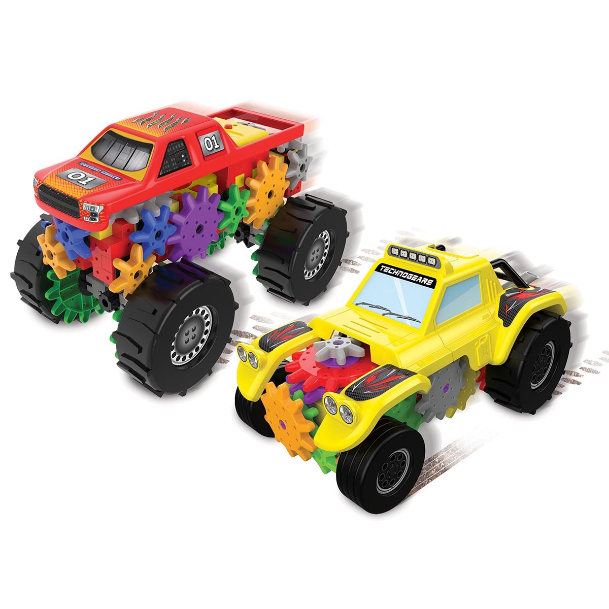 Monster truck and racer two pack on white background