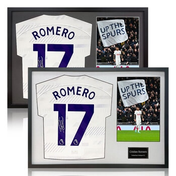 Christian Romero Signed Framed Spurs Football Shirt including 1 Photo in 2 Options: White or Black Mount