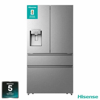 Hisense RF728N4SASE, Multi Door Fridge Freezer with Non Plumbed Water and Ice Dispenser, E Rated in Stainless Steel
