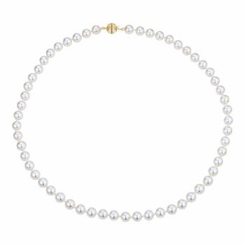 7-7.5mm Akoya White Necklace, 14ct Yellow Gold