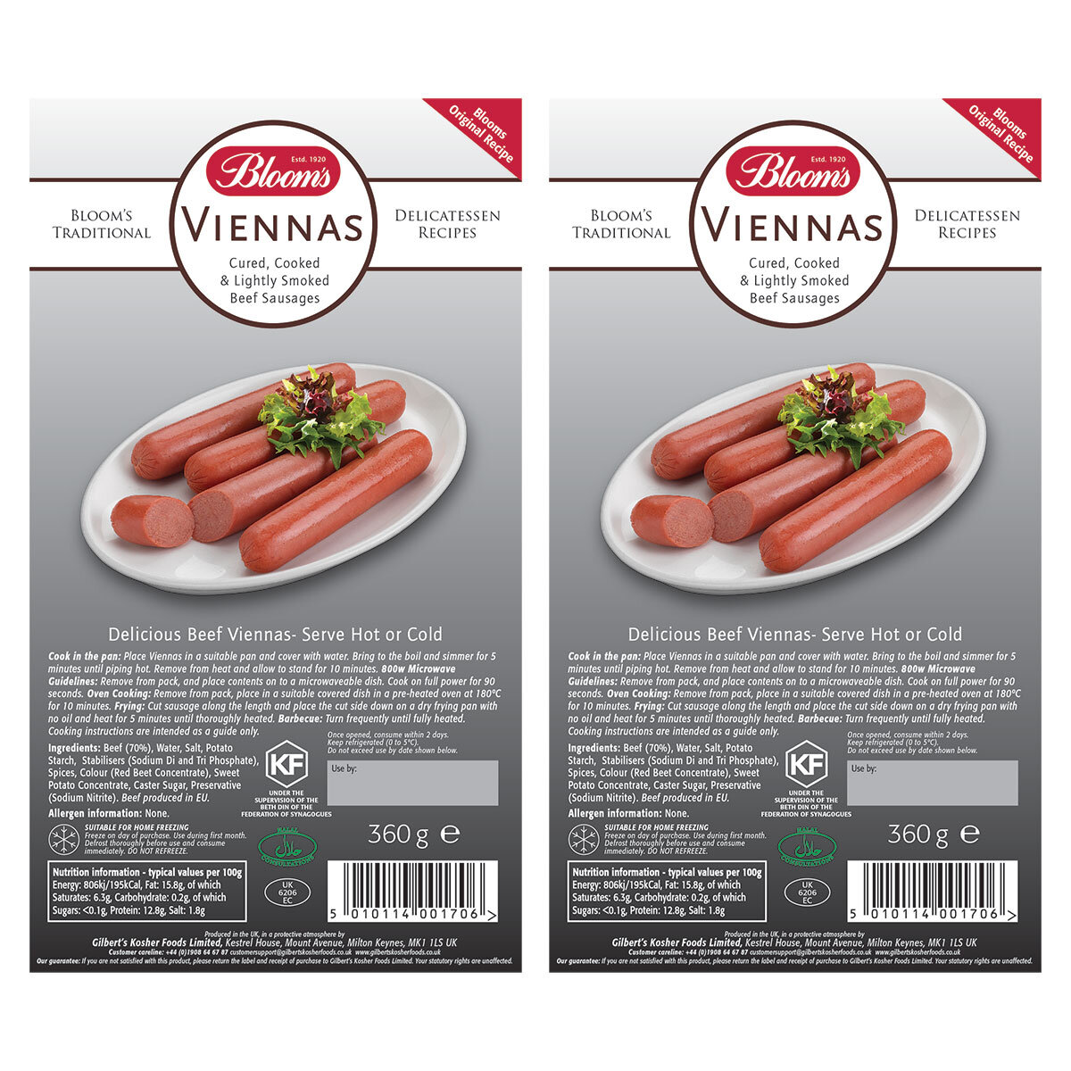 Bloom's Smoked Viennas, 2 x 360g