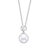 8-9mm Cultured Freshwater White Pearl & 0.14ctw Diamond Necklace, 14ct White Gold
