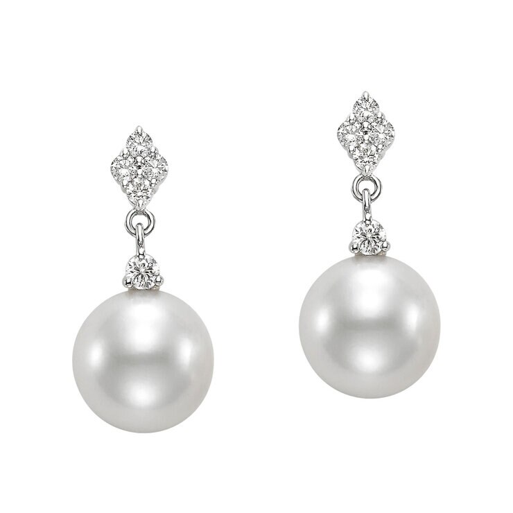 8-8.5mm Cultured Freshwater Pearl & 0.34ctw Round Brilliant Cut Diamond Earrings, 18ct White Gold 8-8.5mm Cultured Freshwater Pearl & 0.34ctw Round Brilliant Cut Diamond Earrings, 18ct White Gold