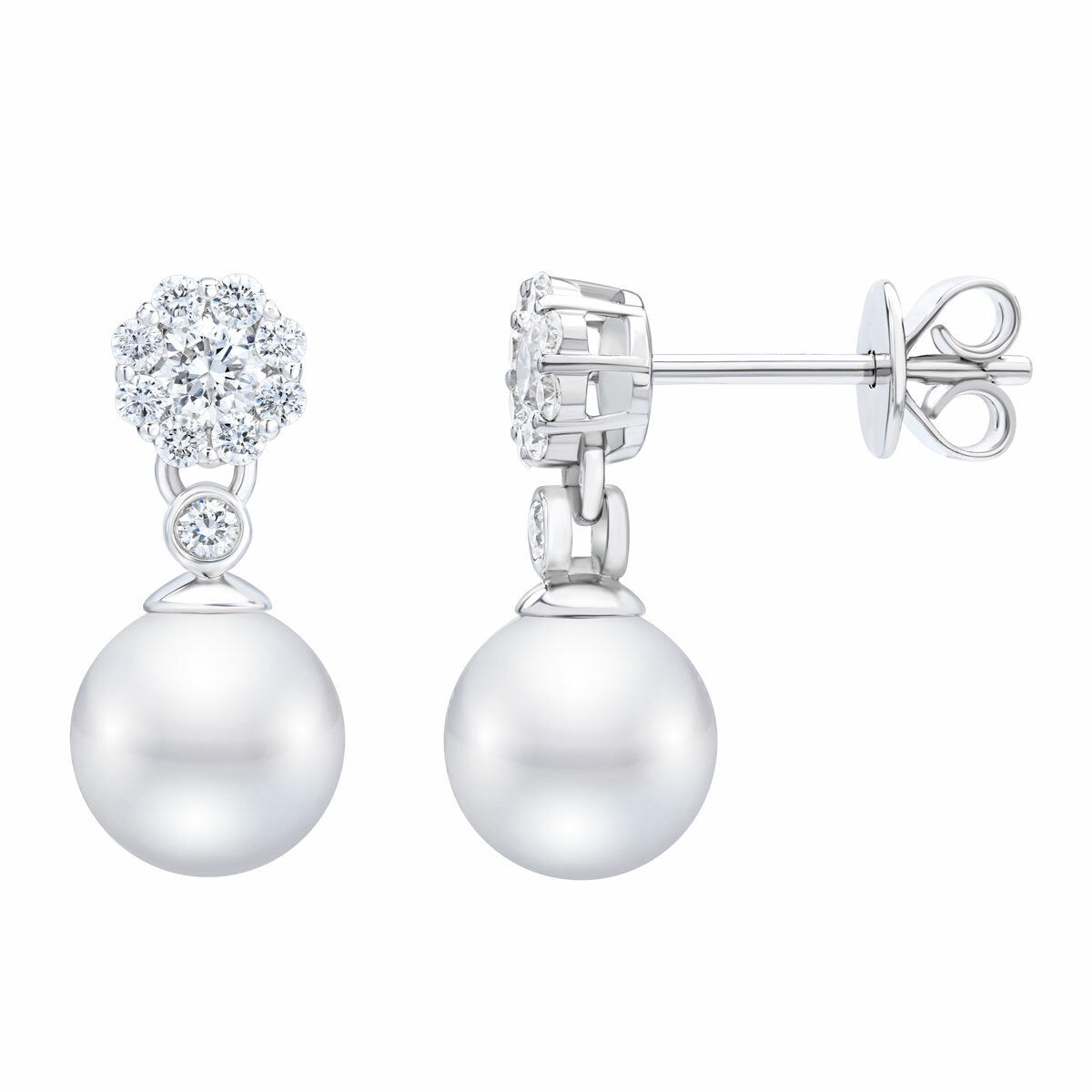 7-7.5mm Akoya White Pearl & 0.45ctw Diamond Earrings, 14ct White Gold 7-7.5mm Akoya White Pearl & 0.45ctw Diamond Earrings, 14ct White Gold