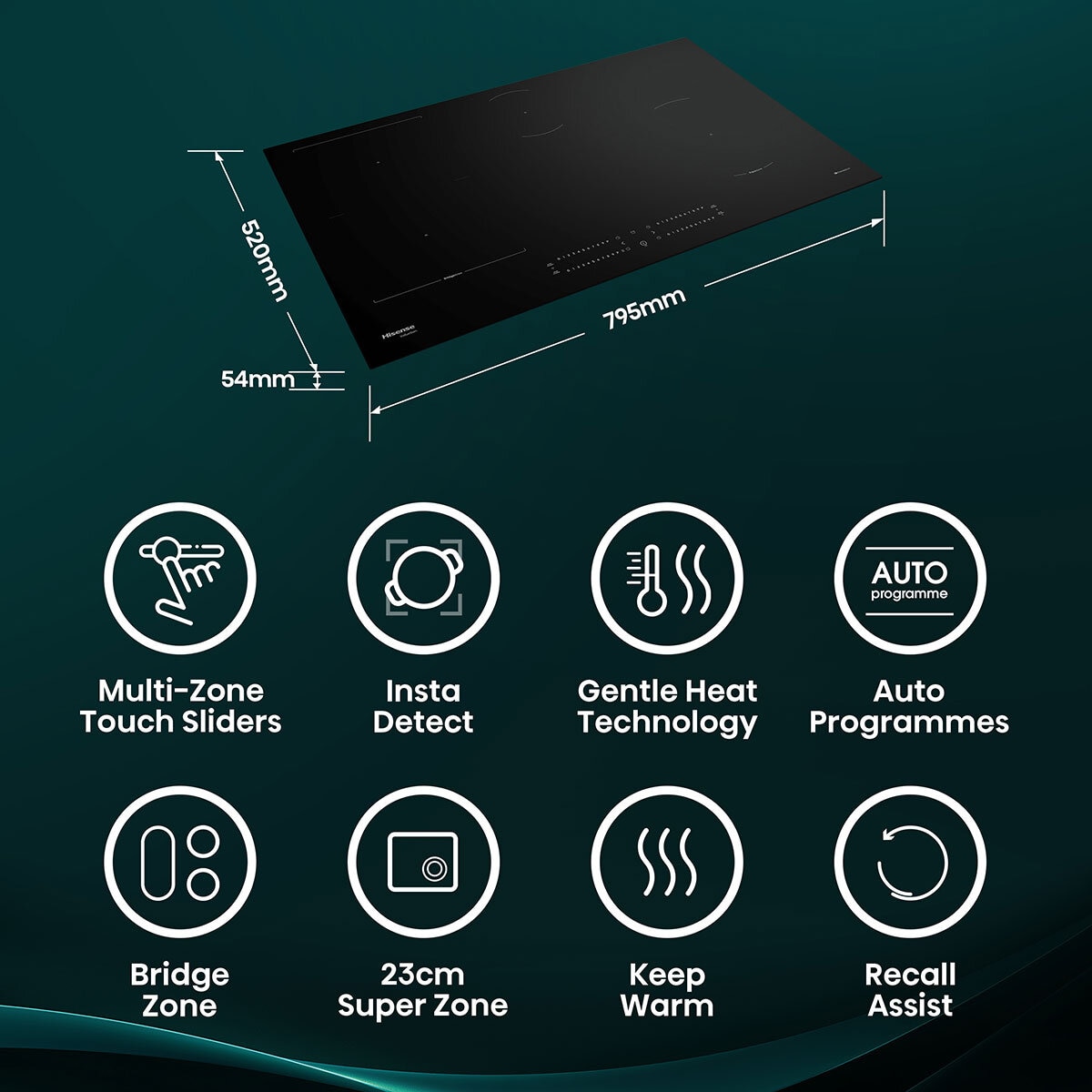 Hisense Hi6 HI8432BSCWF 80cm Induction Hob with Bridge Zone, in Black