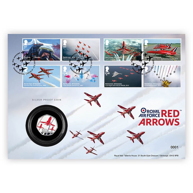 Red Arrows 50p Silver Proof Coin Cover from Royal Mail and The Royal Mint Red Arrows 50p Silver Proof Coin Cover from Royal Mail and The Royal Mint