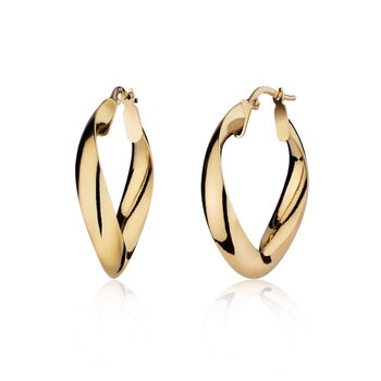 14ct Yellow Gold Wave Hoop Earrings