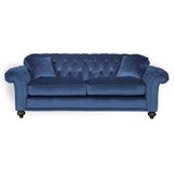 Bordeaux Button Back Blue Velvet 4 Seater Sofa