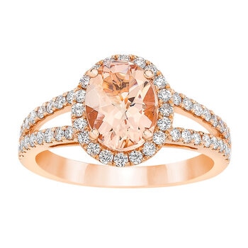 Oval Cut Morganite & 0.47ctw Diamond Ring, 14ct Rose Gold