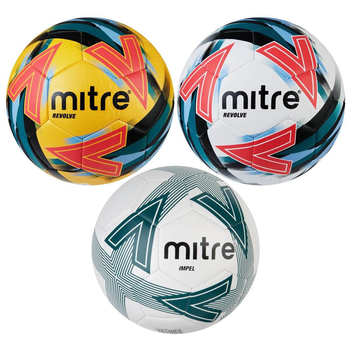 Studio image of the green, red and yellow mitre balls.