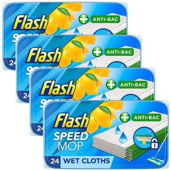 Flash Speedmop Wet Cloths Lemon Multi-Surface Refills, 4 x 24 Pack