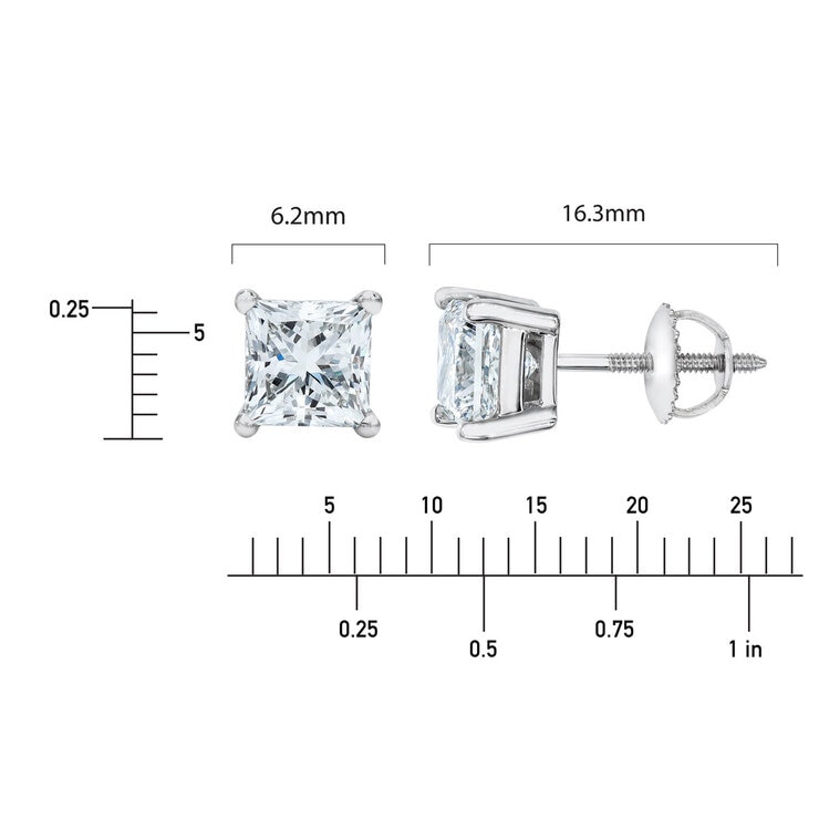1.50ct Princess Cut Diamond Stud Earrings, Platinum 1.50ct Princess Cut Diamond Stud Earrings, Platinum