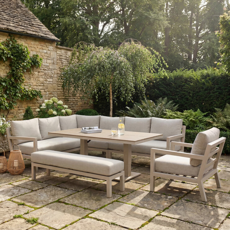 Bramblecrest Stowe 4 Piece L-Shaped Deep Seating Patio Set with Height Adjustable Table