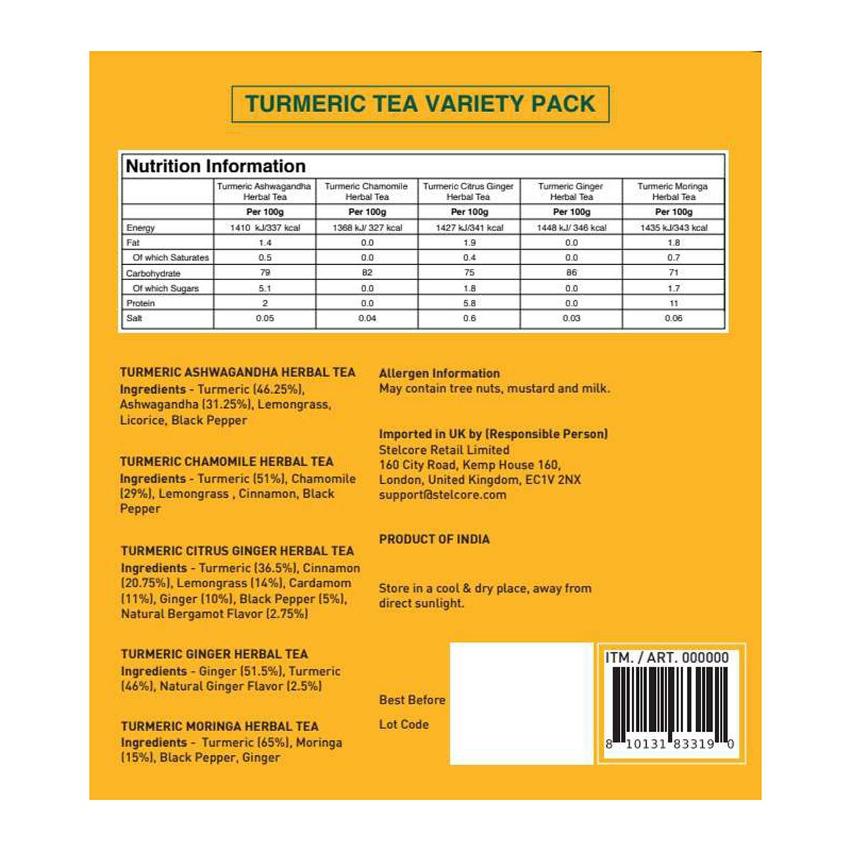 Vahdam Turmeric Tea Variety, 100 Pack