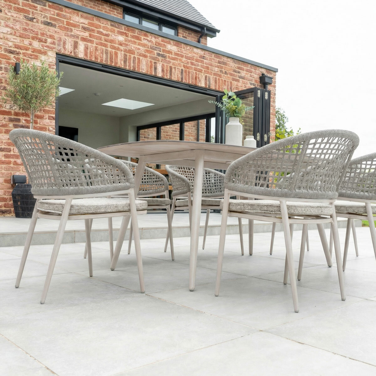 Harbour Lifestyle 7 Piece Oval Ceramic Dining Set in Oatmeal