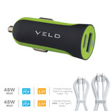 VELD Super-Fast Max 48W 2 Port Car Charger with 1m Lightning or Type-C Cable