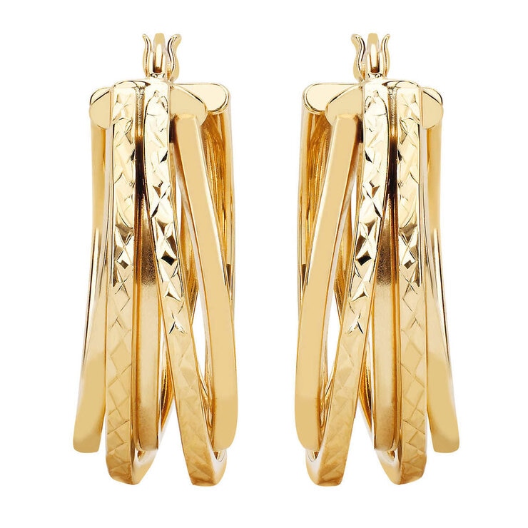 14ct Yellow Gold Diamond Cut Multi Hoop Earrings 14ct Yellow Gold Diamond Cut Multi Hoop Earrings