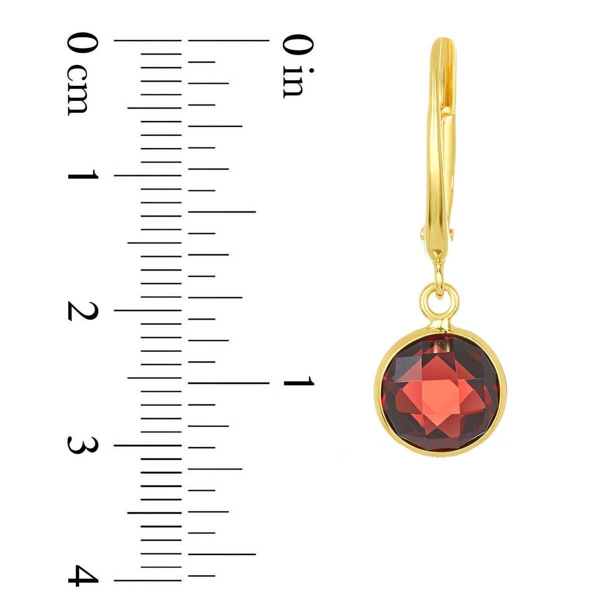 Round Cut Garnet Earrings, 14ct Yellow Gold