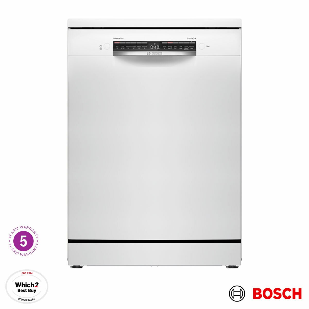 Bosch SMS4EMW06G Series 4 Freestanding 14 Place Setting Dishwasher, B Rated in White