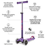 Micro Maxi Deluxe LED Purple Scooter with Pink Helmet and Unicorn Lunch Bag (5+ Years) 