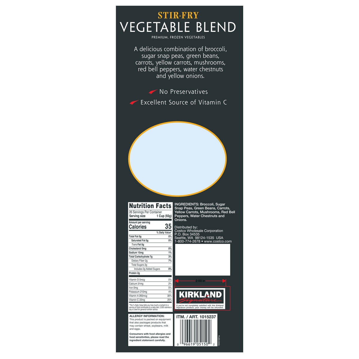 Kirkland Signature Stir Fry Blend back of pack
