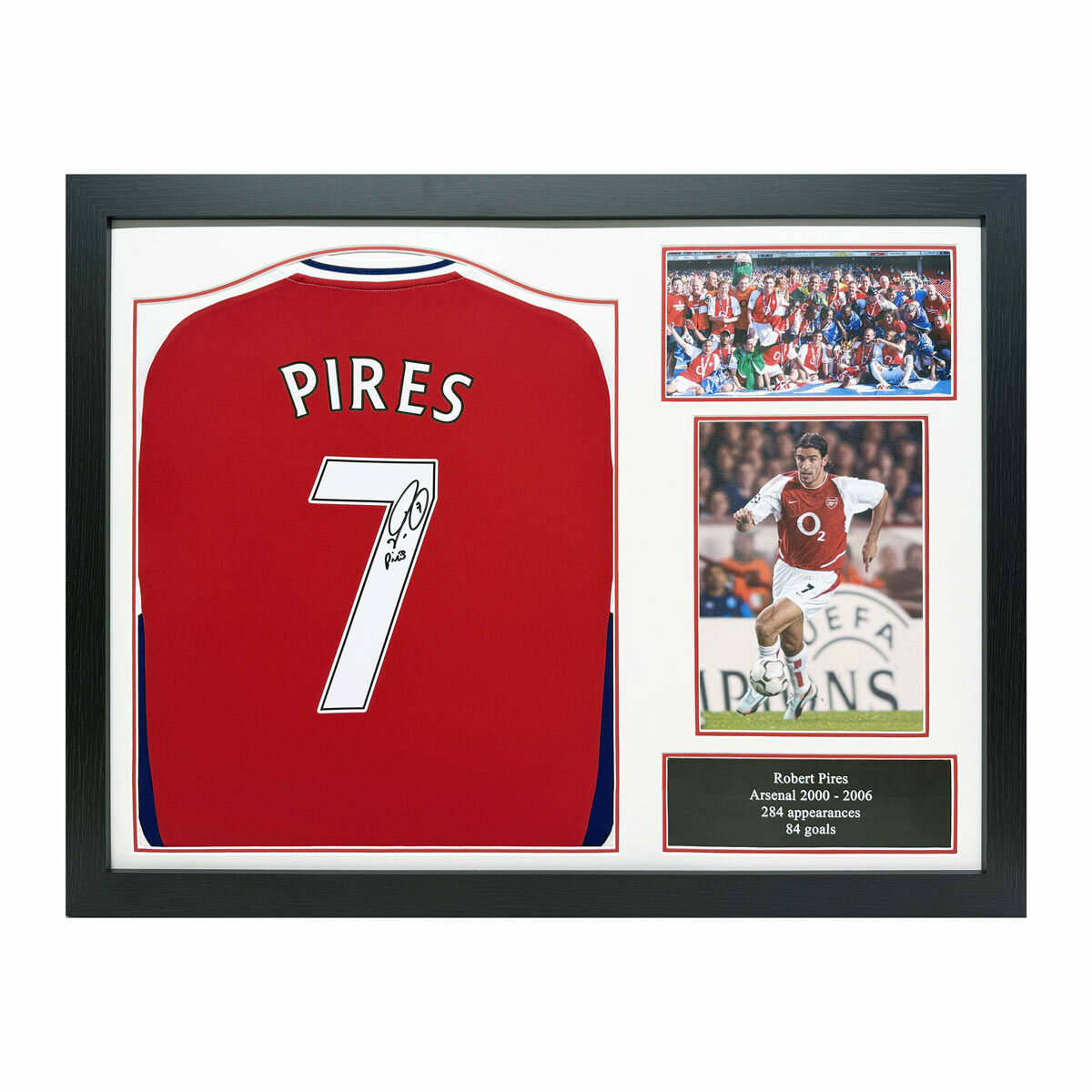 Robert Pires Signed Framed Arsenal Football Shirt