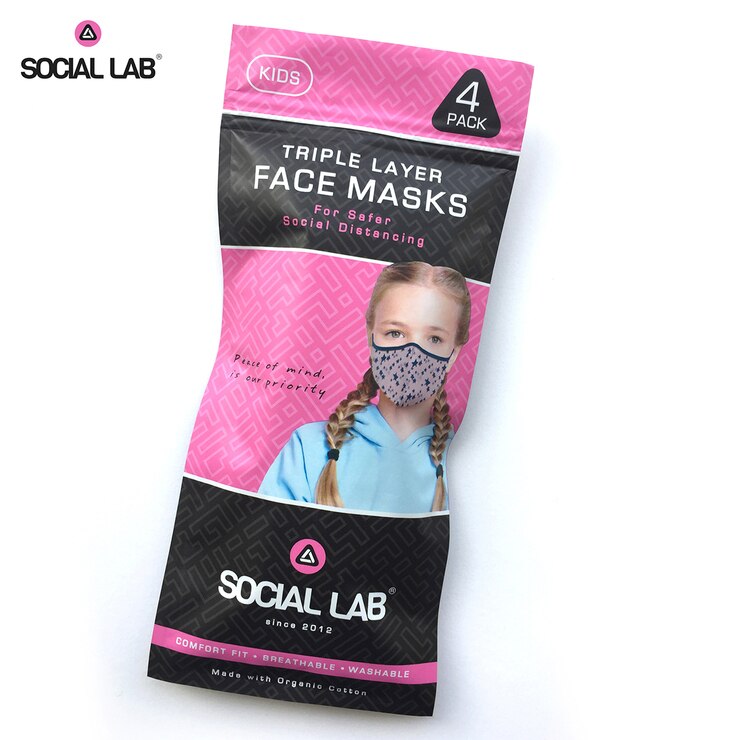Social Lab Triple Layer Reusable Girl's Face Masks, 4 Pack Social Lab Triple Layer Reusable Girl's Face Masks, 4 Pack