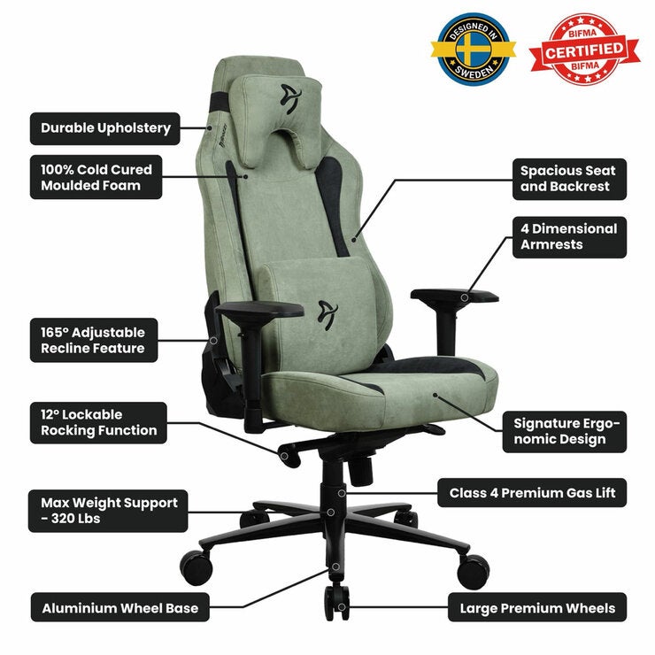 Arozzi Vernazza SuperSoft™ Fabric Gaming Chair, Green Arozzi Vernazza SuperSoft™ Fabric Gaming Chair, Green