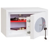 Cut out image of partially opened safe on white background