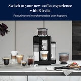 Lifestyle images of De'Longhi Rivelia Bean-to-Cup Coffee Machine featuring interchangeable bean hoppers