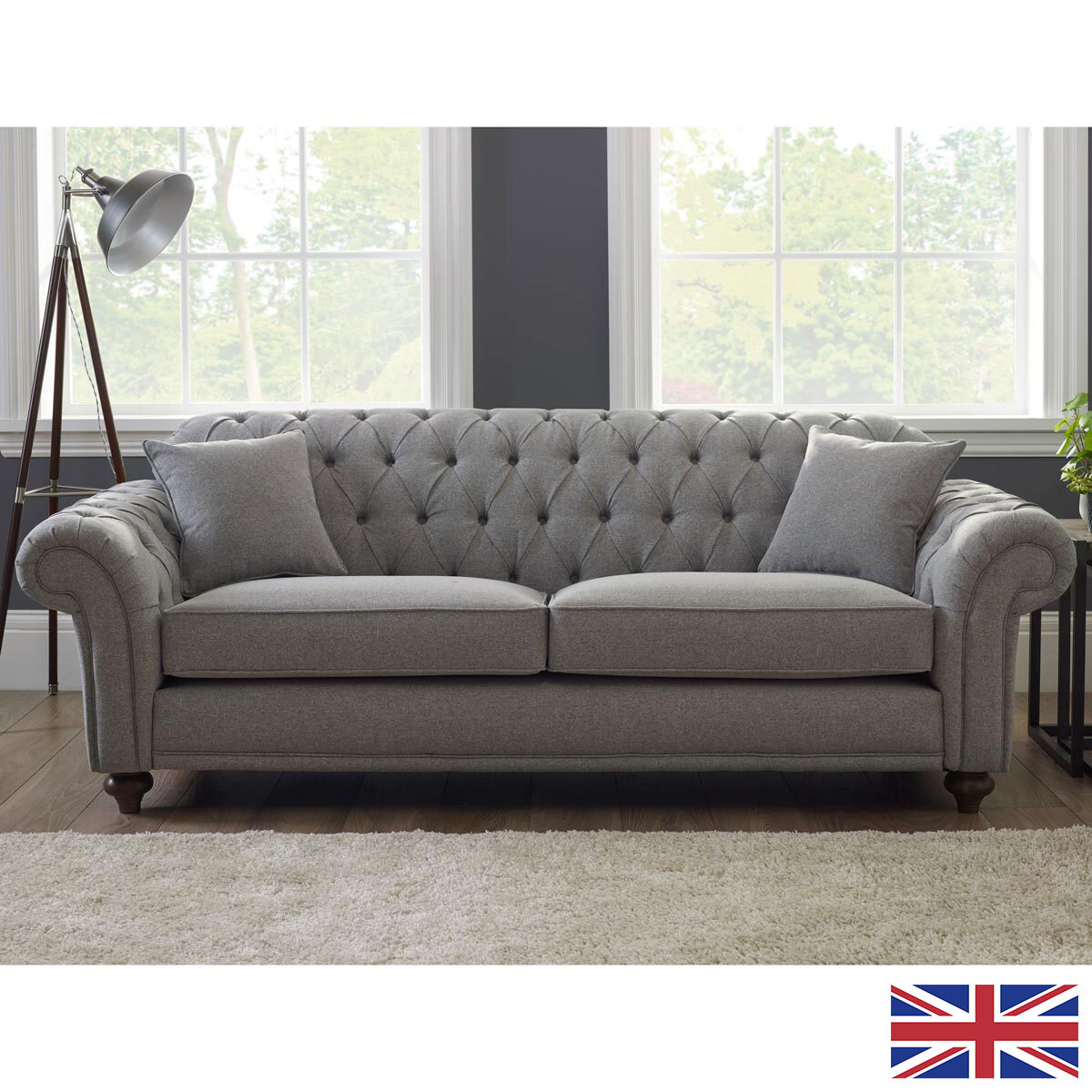 Bordeaux Button Back Grey Fabric 4 Seater Sofa