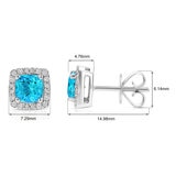 Cushion Cut Swiss Blue Topaz and 0.13ctw Diamond Stud Earrings, 14ct White Gold