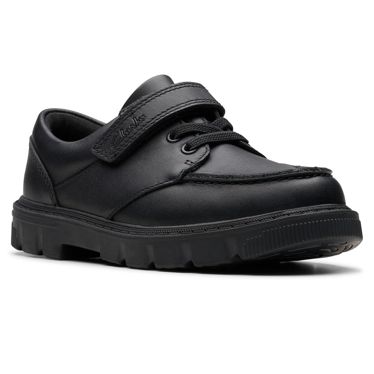 Clarks Kids Lorcam Edge Black Leather Shoes Clarks Kids Lorcam Edge Black Leather Shoes