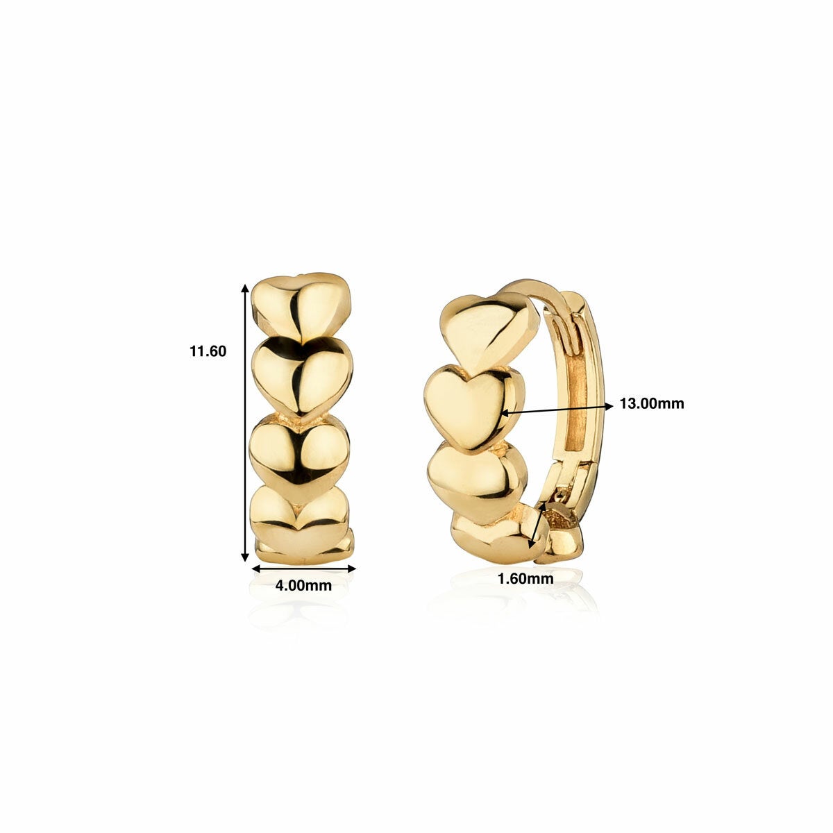 14ct Yellow Gold Heart Hoop Earrings 14ct Yellow Gold Heart Hoop Earrings