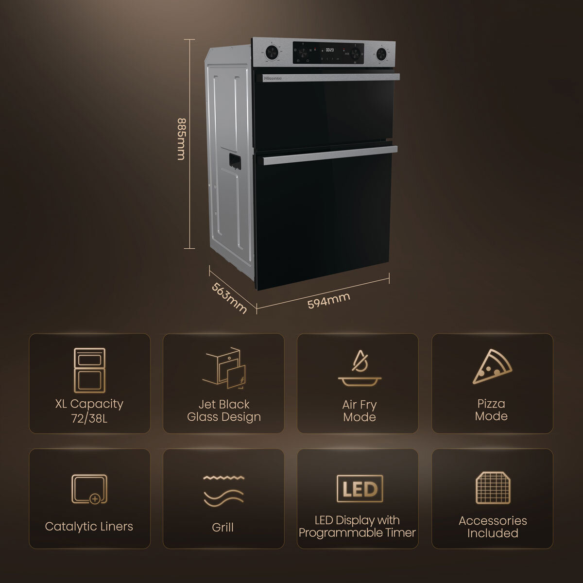 Hisense Hi6 BID914221CX Electric Built-In Double Oven, A Rated in Stainless Steel